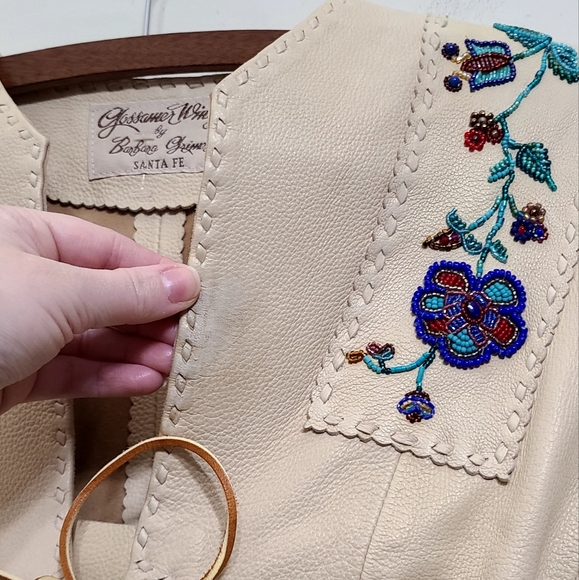 Gossamer Wings By Barbara Grimes Santa Fe Beaded Leather Lace-Up Pullover - Picture 9 of 14